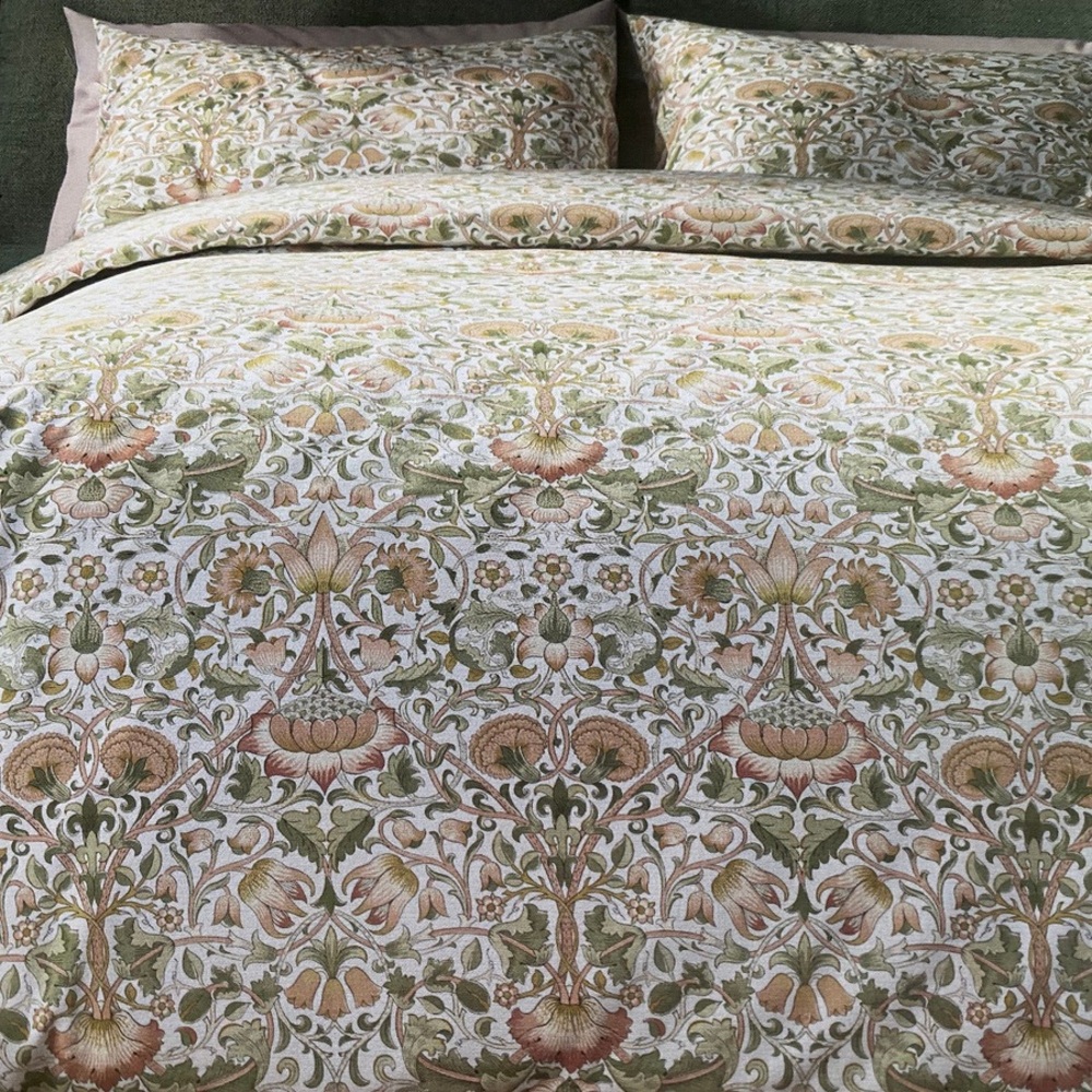 NEW W/O Tags William Morris King Duvet Cover & Sham 3 Pc Set Lodden Coral Print